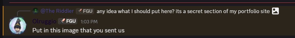 A Discord conversation suggesting this image for a secret portfolio section